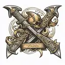 battle axe and pistol crossed  tattoo design idea