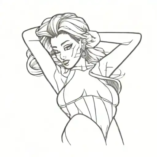 pop-art pin-up sexy anime woman, clean and tidy, not cluttered tattoo design idea