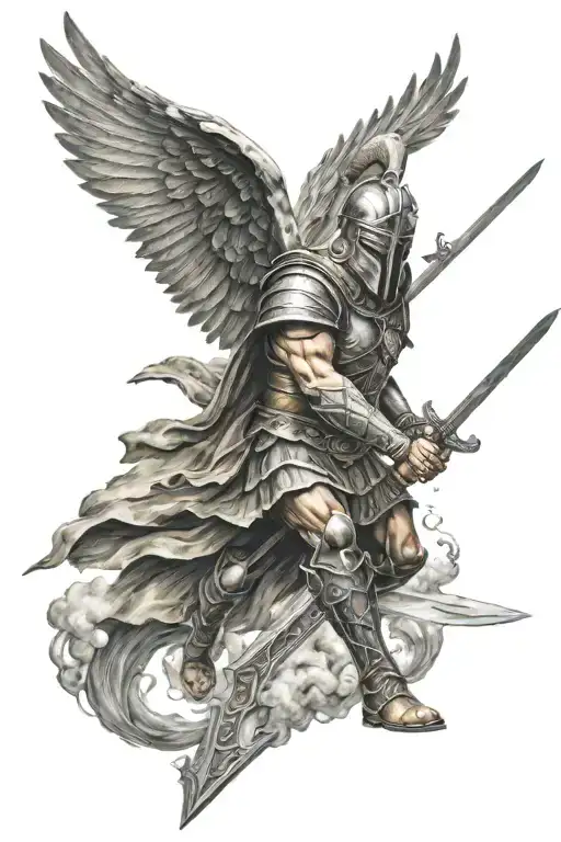 spartan warrior with sword and wings flying tattoo design idea