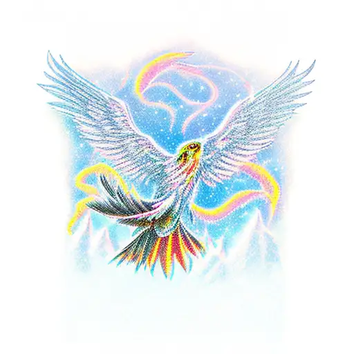 Phoenix in snowy mountains tattoo design idea