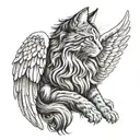 long hair cat angel wings tattoo design idea