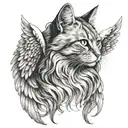 long hair cat angel wings tattoo design idea