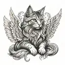 long hair cat angel wings tattoo design idea