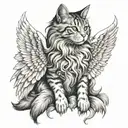 long hair cat angel wings tattoo design idea