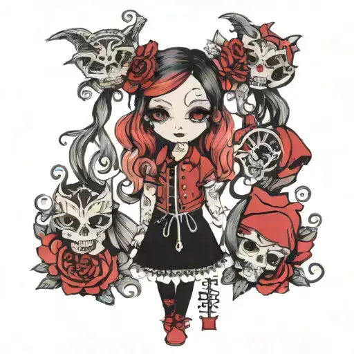 “Heather” as red and black ombre, brats dolls font, tattoo tattoo design idea