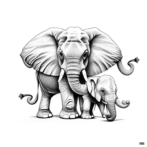 Elephant with 3 little baby following her tattoo design idea