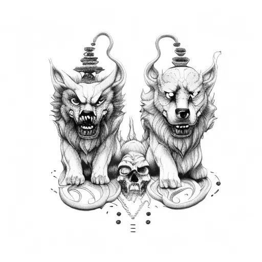 Hades and Cerberus in the underworld  tattoo design idea