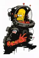 Homer Simpson in a spacesuit and flat earth with one tattoo design idea