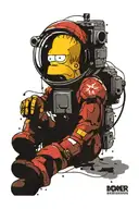Homer Simpson in a spacesuit and flat earth with one tattoo design idea