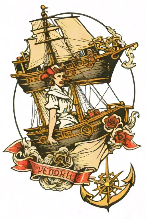 nurse and navy ship sailing tattoo design idea