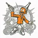stick man holding a syringe symbolizing tattoo design idea