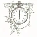 related to urban exploration, a pocket watch, lilies surrounded by a chain and ivy tattoo design idea
