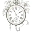 related to urban exploration, a pocket watch, lilies surrounded by a chain and ivy tattoo design idea