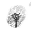 palm tree, sunset, thunder and lightning storm tattoo design idea