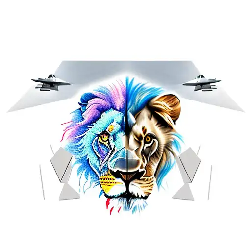 lion and f 22 raptor fighter jet tattoo design idea