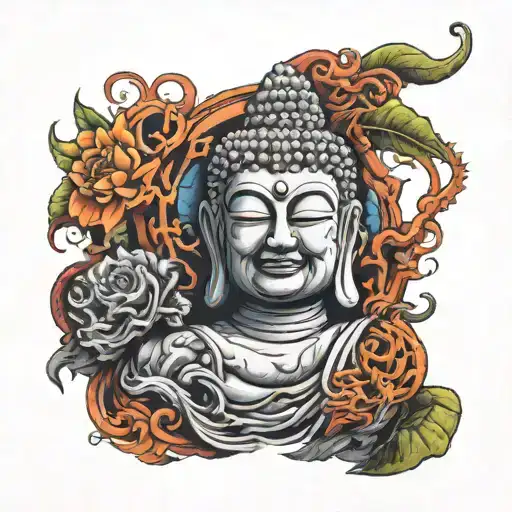half buddha half demon tattoo design idea