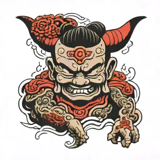 half buddha half demon tattoo design idea