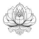 A delicate lotus flower blooming from a broken breast cancer ribbon, symbolizing resilience and hope. tattoo design idea