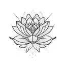 A delicate lotus flower blooming from a broken breast cancer ribbon, symbolizing resilience and hope. tattoo design idea