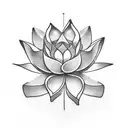 A delicate lotus flower blooming from a broken breast cancer ribbon, symbolizing resilience and hope. tattoo design idea