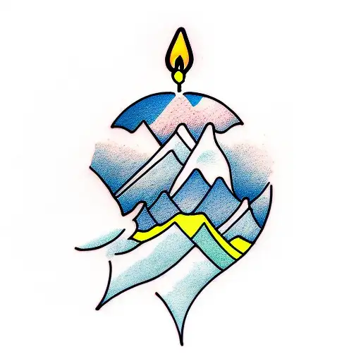 Mountain with a birthday candle in it tattoo design idea