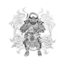 foo dog, a samurai shadow and a lotus flower tattoo design idea