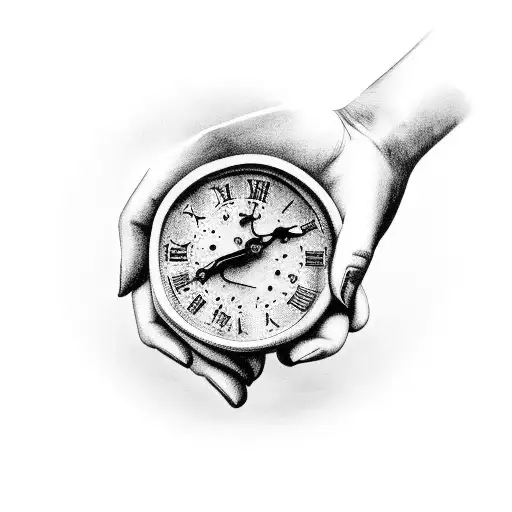 dad and 2 daughters hands on, old clock tattoo design idea