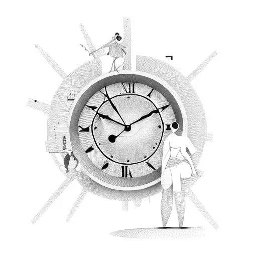 old clock, shadows of dad and daughter, australia/brazil immigration, trip around world.  tattoo design idea