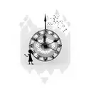 old clock, shadows of dad and daughter, australia/brazil immigration, trip around world.  tattoo design idea