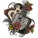 accordion and acustic guitar with roses intertwined tattoo design idea