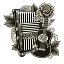 accordion and acustic guitar with roses intertwined tattoo design idea