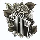 accordion and acustic guitar with roses intertwined tattoo design idea