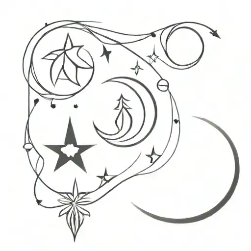 Witchy symbols with moons tattoo design idea