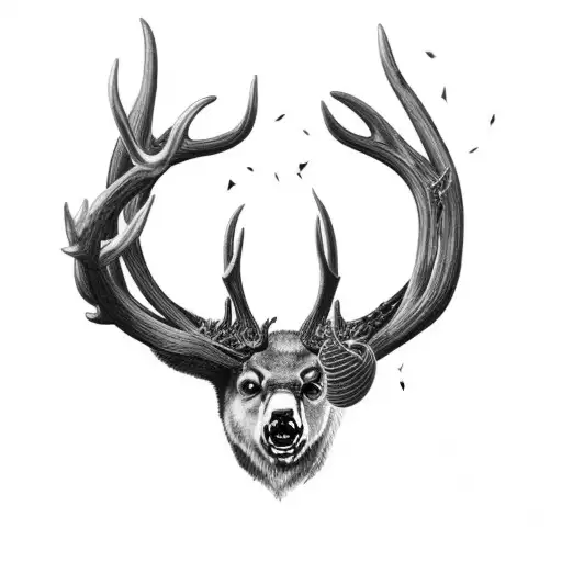deer antlers, bear, mountains  tattoo design idea