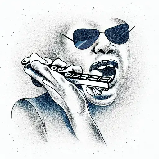 blues guitar and harmonica tattoo design idea