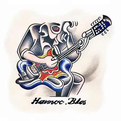 Traditional "Blues Guitar And Harmonica" Tattoo Idea BlackInk AI