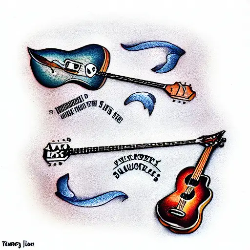 Traditional "Blues Guitar And Harmonica" Tattoo Idea BlackInk AI