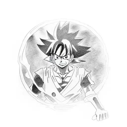 A cinematic scene with Luffy, Goku, and Naruto as young heroes, each in their iconic poses, surrounded by their respective anime worlds tattoo design idea