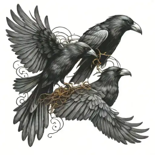 two crows intertwined in graceful flight tattoo design idea