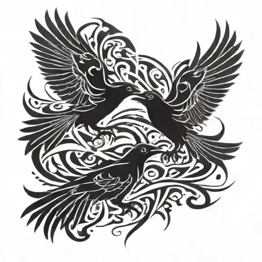 two crows flight around each other tattoo design idea
