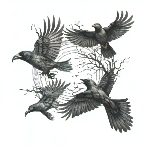 two crows flying around each other tattoo design idea