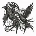 two crows flight around each other tattoo design idea