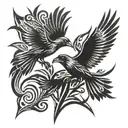 two crows flight around each other tattoo design idea