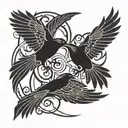 two crows flight around each other tattoo design idea