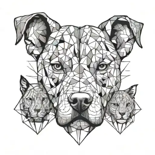 1 pitbull 2 gatos y aves  tattoo design idea