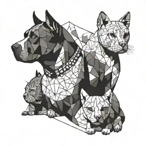 1 pitbull y 2 gatos tattoo design idea