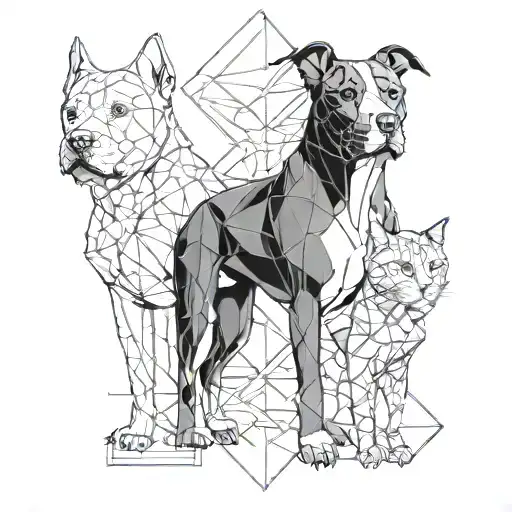 1 pitbull 2 gatos y aves  tattoo design idea
