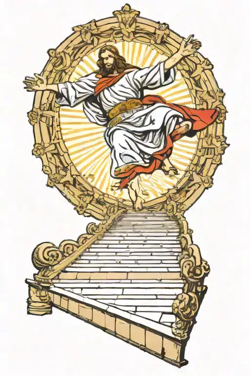 jesus christ doing a kickflip down the stairs of the vatican tattoo design idea