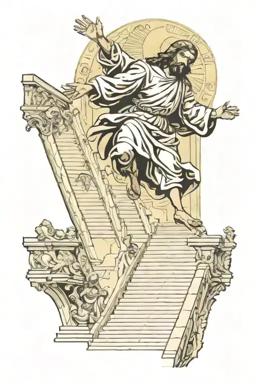 jesus christ doing a kickflip down the stairs of the vatican tattoo design idea