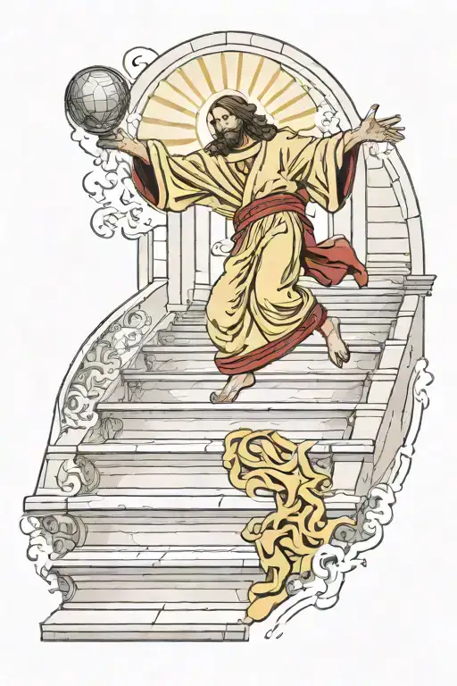jesus doing a kickflip down the stairs of the vatican tattoo design idea